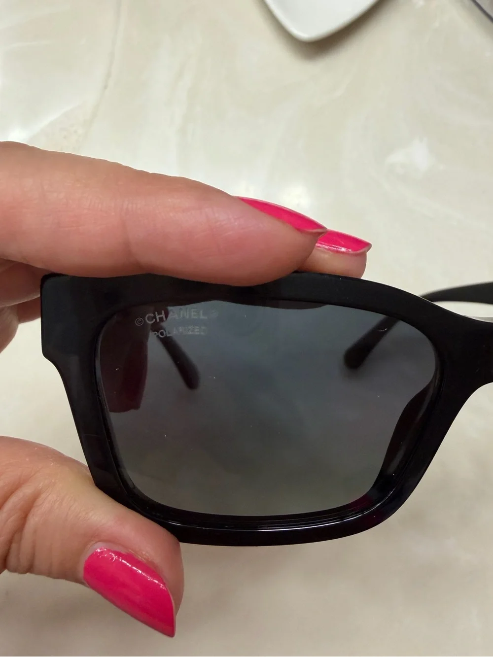 CHANEL Black Acetate Square Sunglasses with Gradient Gray Lenses